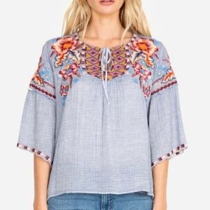 Johnny Was Caila ruffle boho blouse, size large